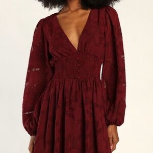 Lulu's Deep Burgundy Long Sleeve Dress